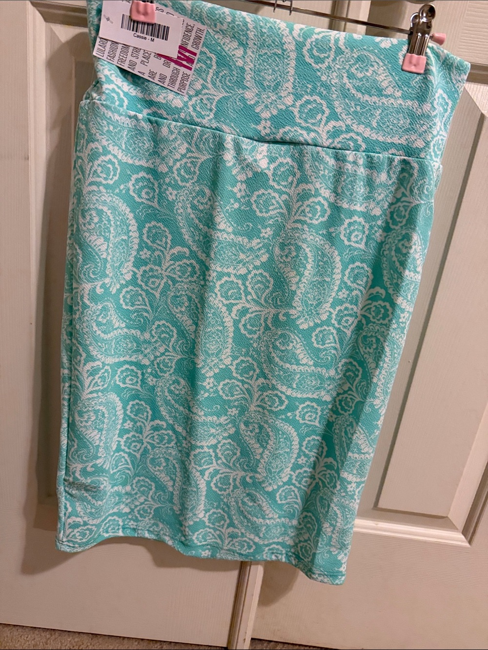 LuLaRoe aqua and white paisley Cassie skirt